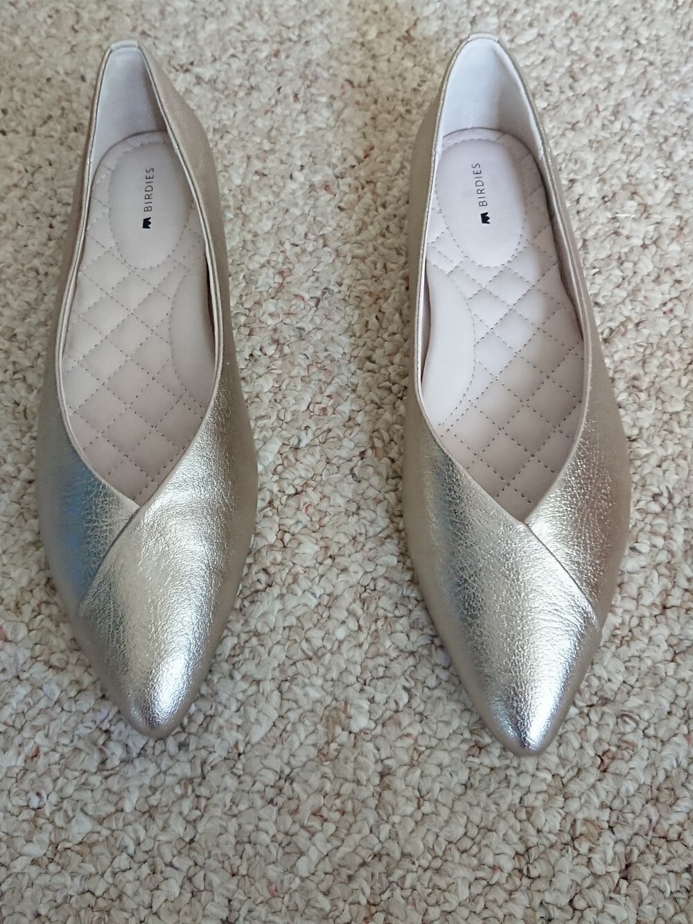 Birdies The Goldfinch Pointed Toe Flats in champagne metallic leather size 9.5